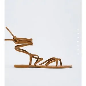 tied leather flat sandals zara